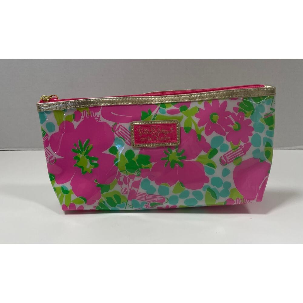 NWOT Lilly Pulitzer For Estee Lauder Bright Pink Floral Lipstick Makeup Bag